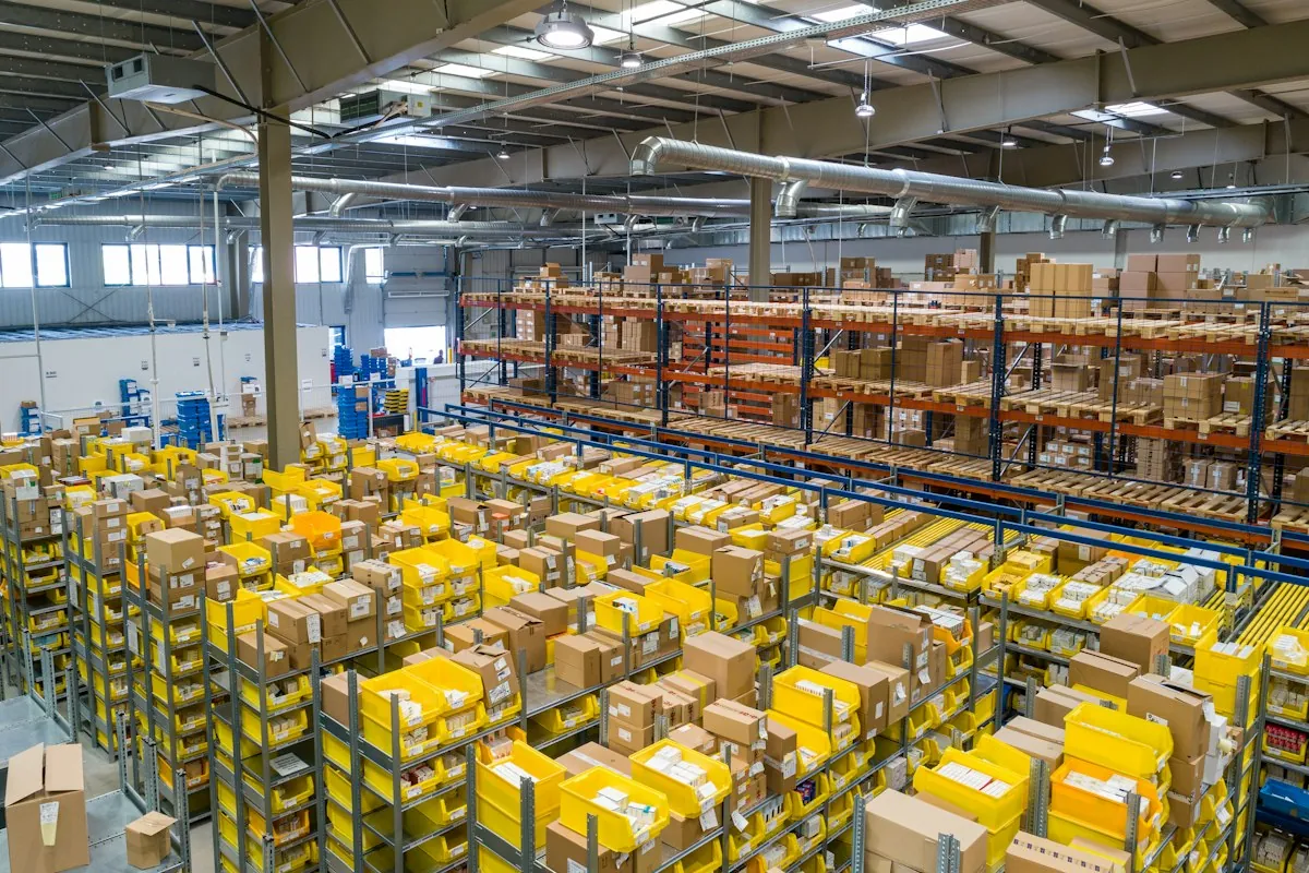 Organized modern logistics and industrial equipment distribution warehouse